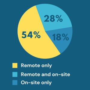 Pie chart showing the proportion of remote and on-site workers. 